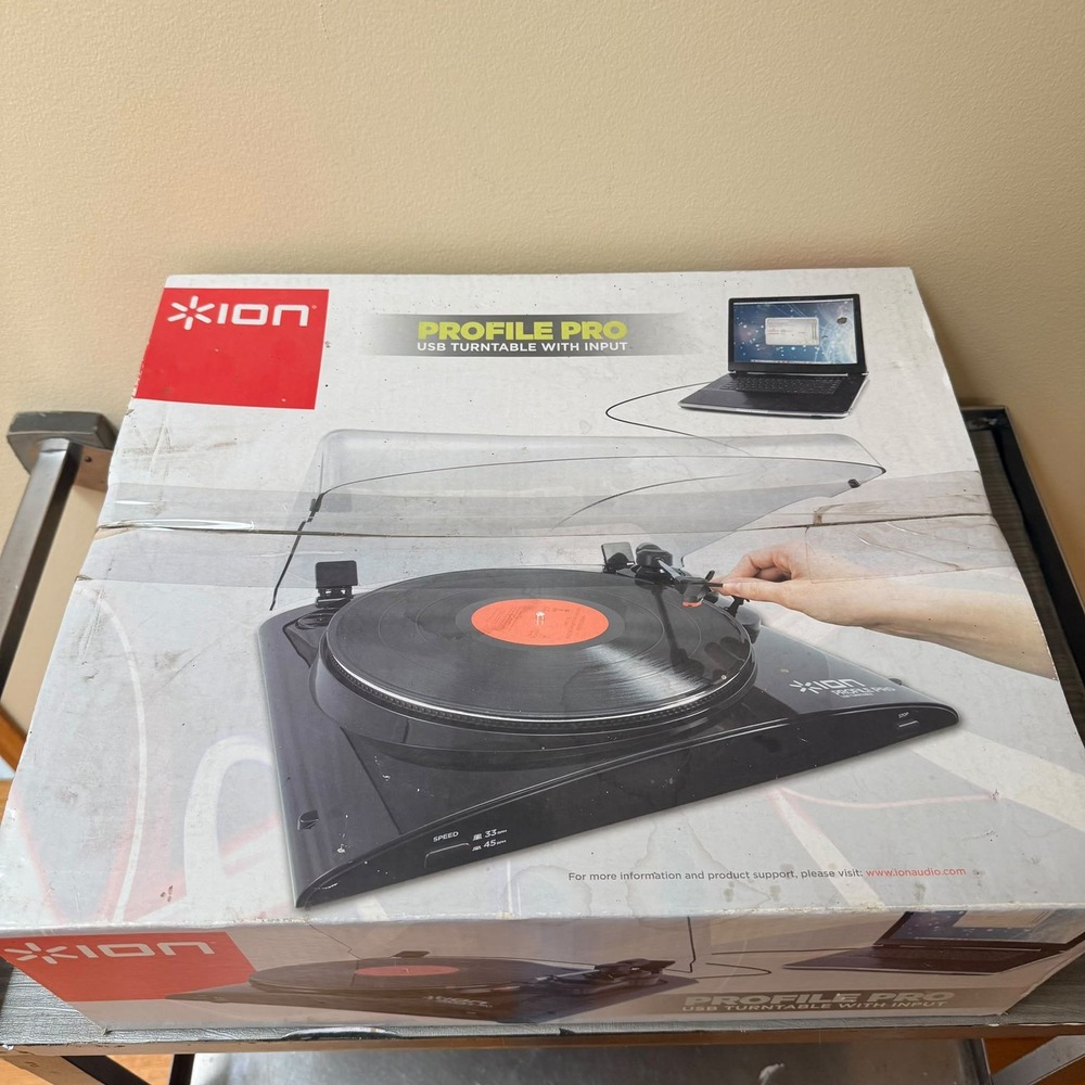 ION Profile Pro USB Turntable Record Player Vinyl to MP3 33 45 RPM Box Tested